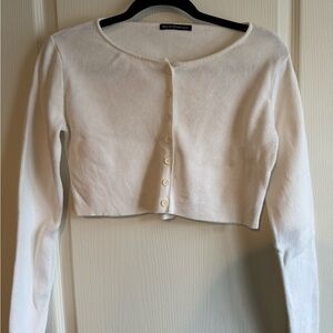 Brandy Melville White Ribbed Crop Button Cardigan